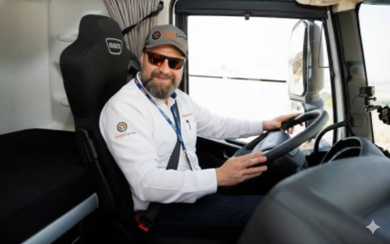 Conductor de Cargo Centro sonriendo en su camión